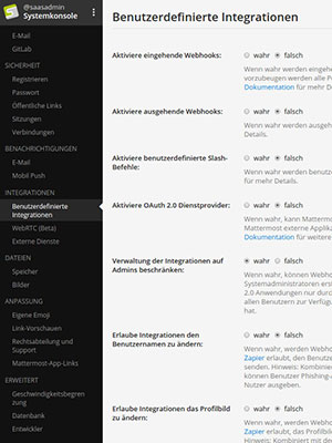 Mattermost by SaaS Web - Einstellungen Integration